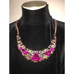 Rosegold Hot Pink Statement NECKLACE Bib Austrian Crystal Jewelry Gems HSN NEW